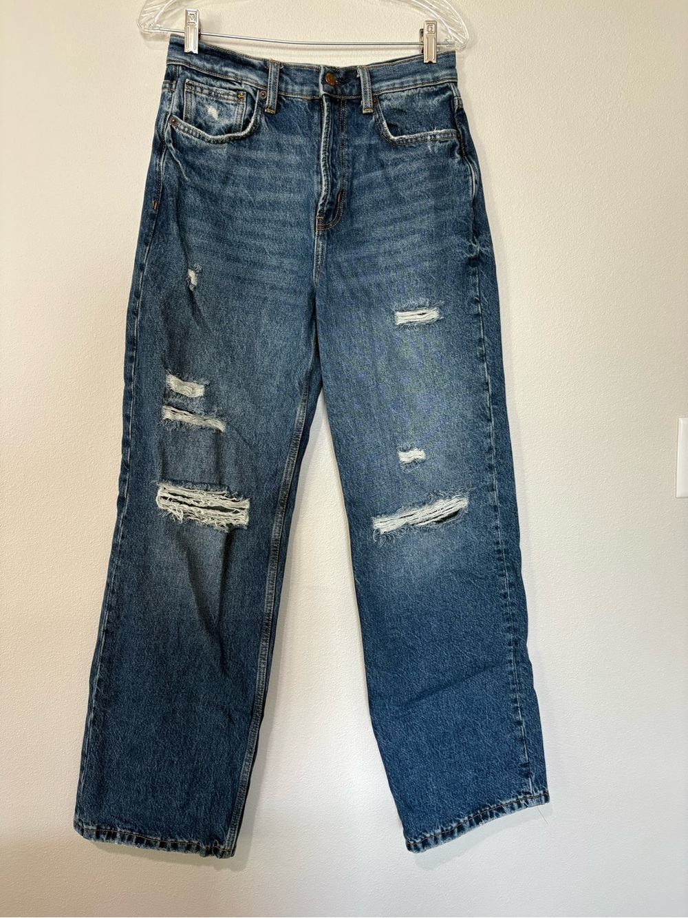 Arizona Jean Company Women's Straight Leg Distressed Blue Jeans